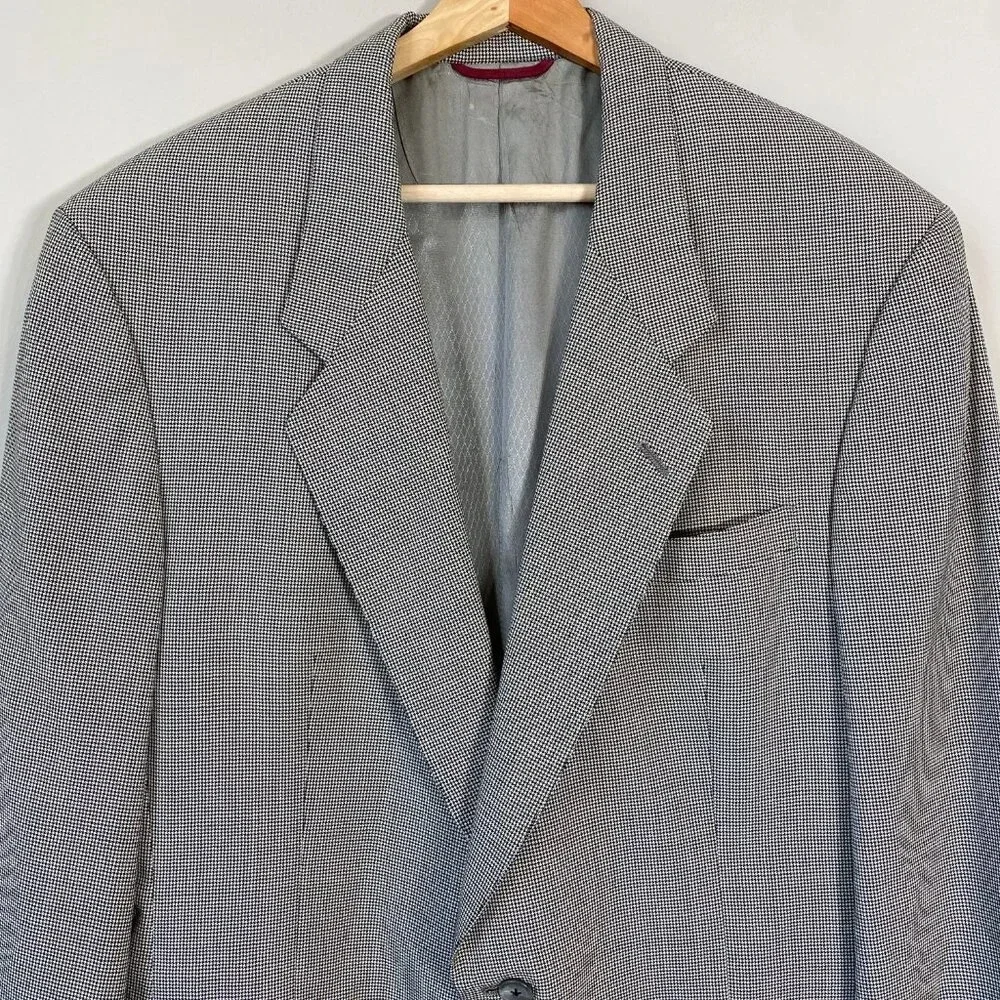 Hart Schaffner Marx Herringbone Wool Sport Coat Blazer Jacket 43L Black Ivory